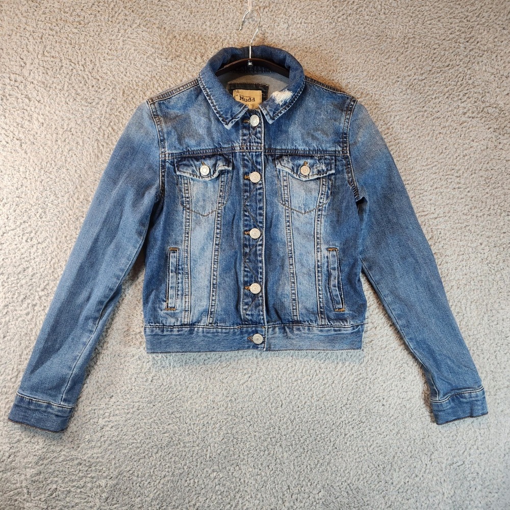 Mudd Button Up Denim Jacket Womens XS Casual Pockets Collar Long Sleeve Cotton
